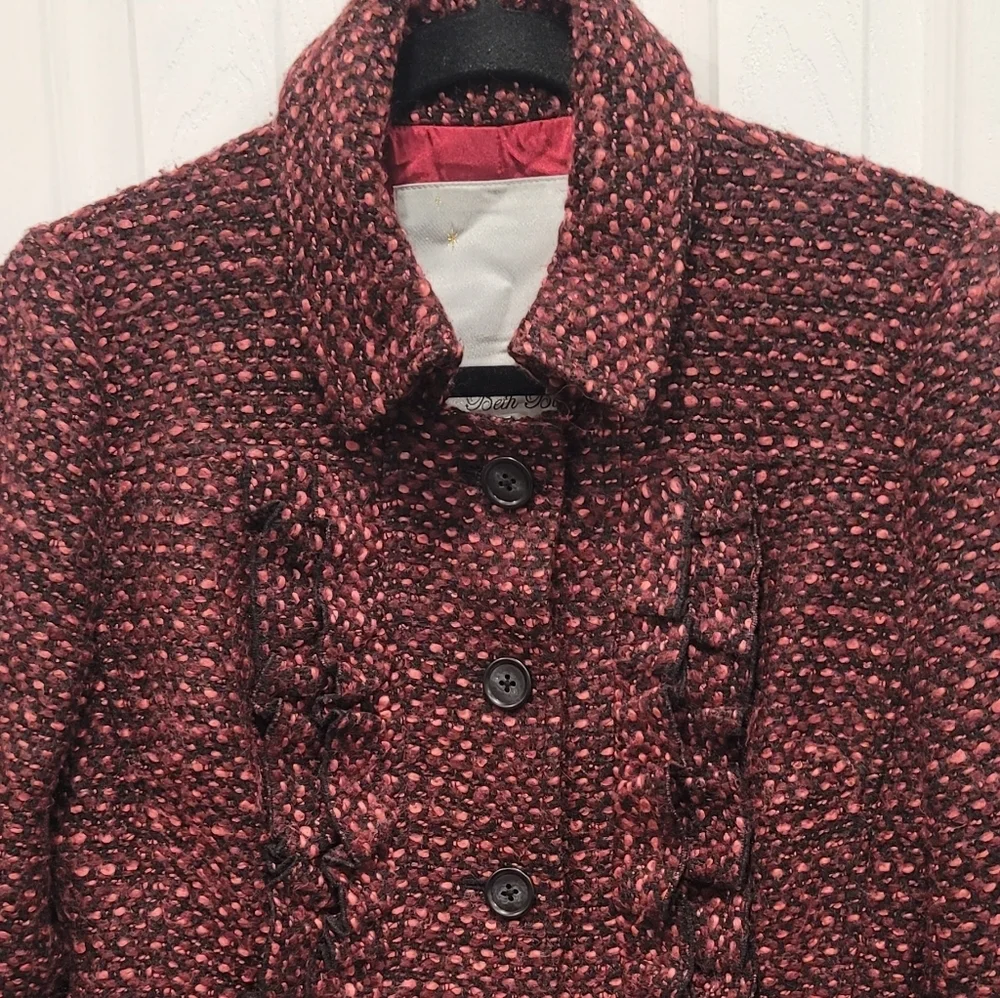 Sz 6 Wine Burgundy Beth Bowley Bouclé Coat - Picture 4 of 10